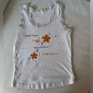 Vintage White Sleeveless Top with Floral Embroidery